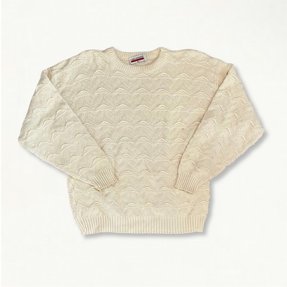 Vintage Other - Vintage 80s 90s Checkpoint 3D Textured Chunky Knit Crewneck Sweater Cream